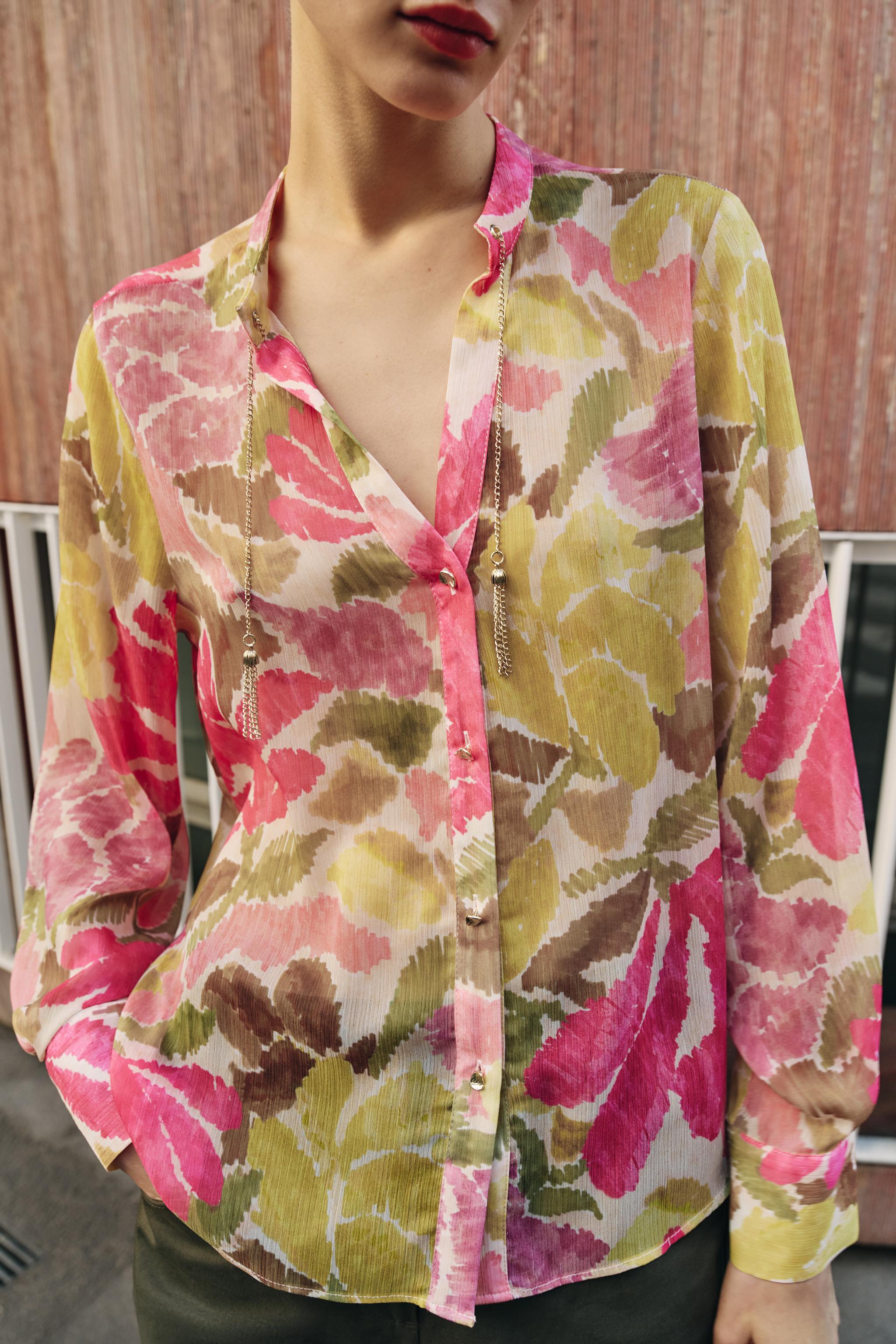 BEADED FLORAL PRINT BLOUSE